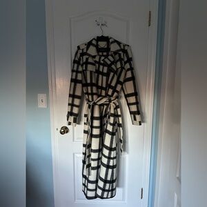 BCBGENERATION Plaid Notch Collar Belted Trench Coat